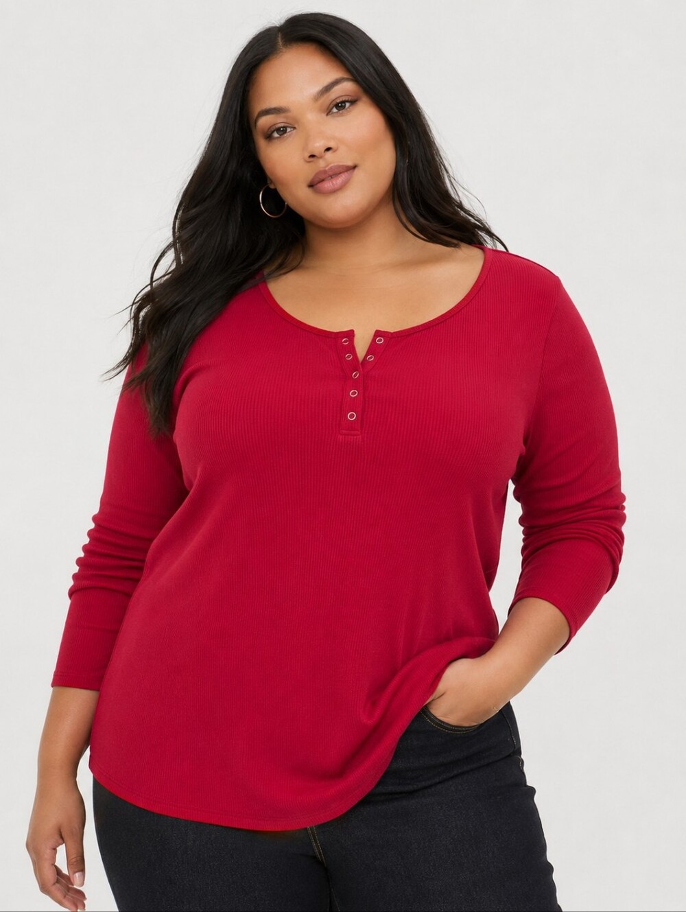 Torrid Red Ribbed Snap Button Front Long Sleeve Top Plus Size 1X NWT